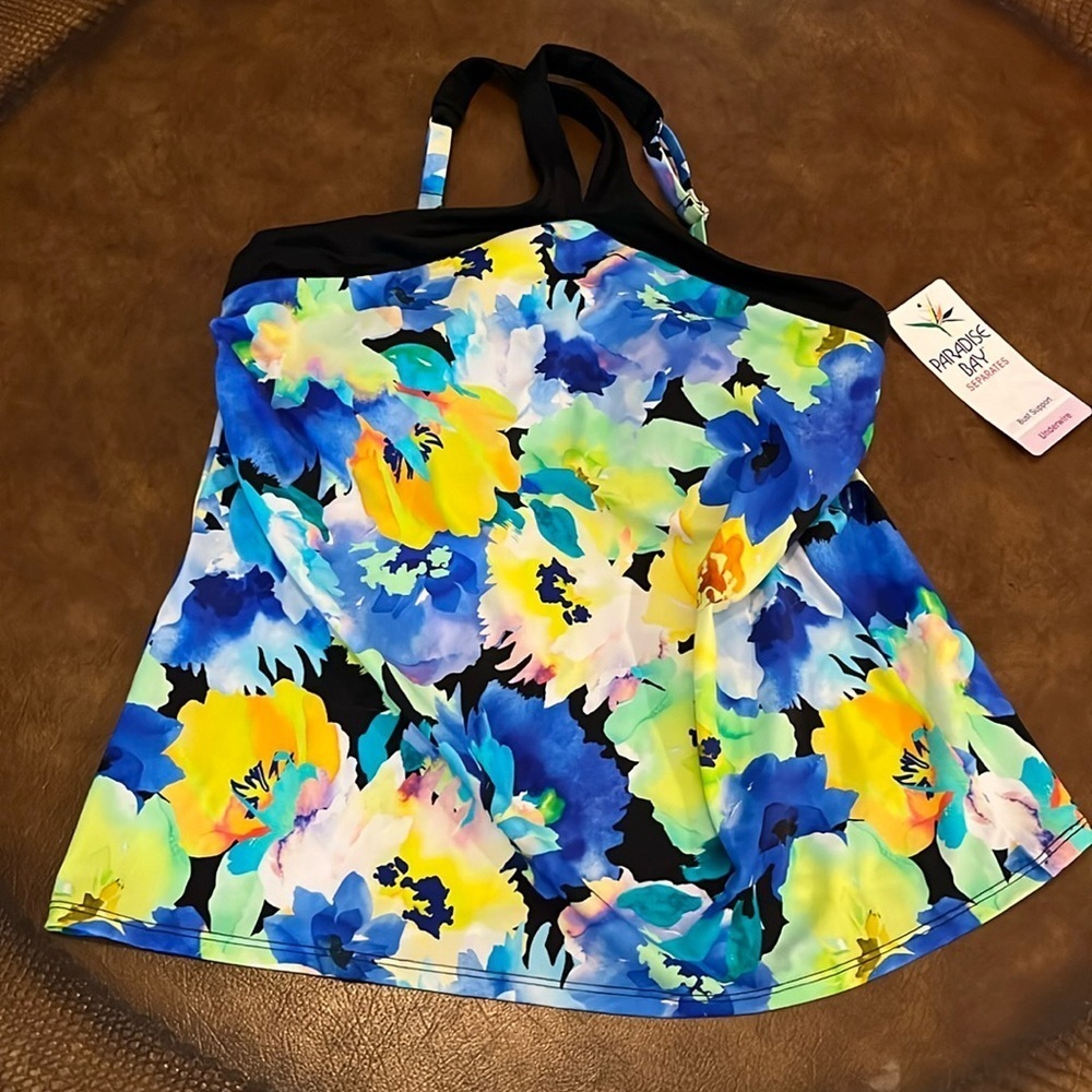 Paradise Bay UW Bra Tankini Women’s Size 14 Watercolors Swim Adjustable Straps